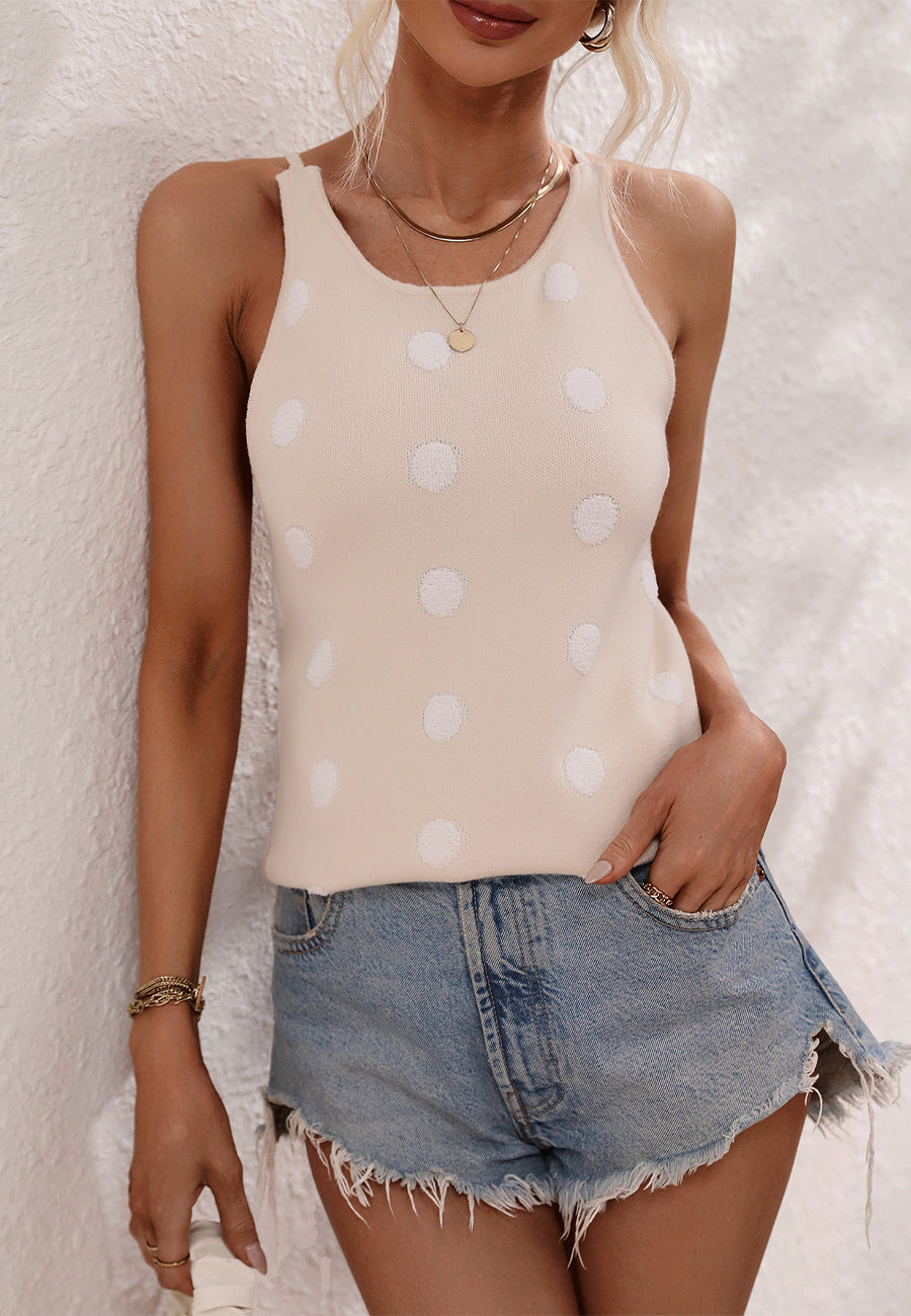 Polka Dot Halter Neck Knit Top