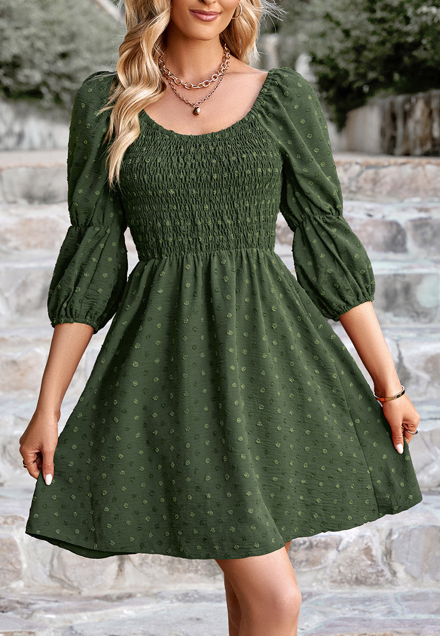 Swiss Dot Double Puff Sleeve Dress