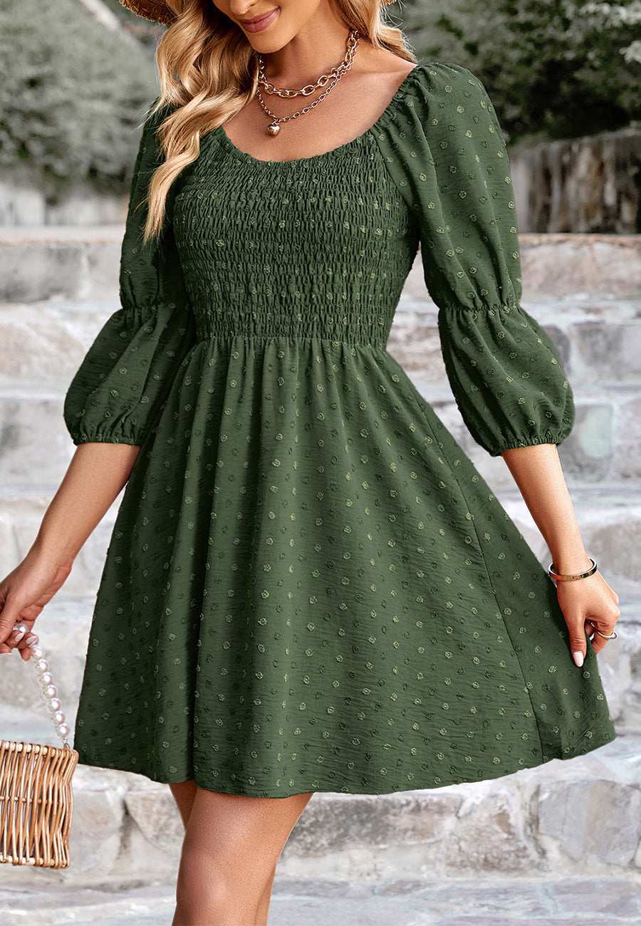 Swiss Dot Double Puff Sleeve Dress