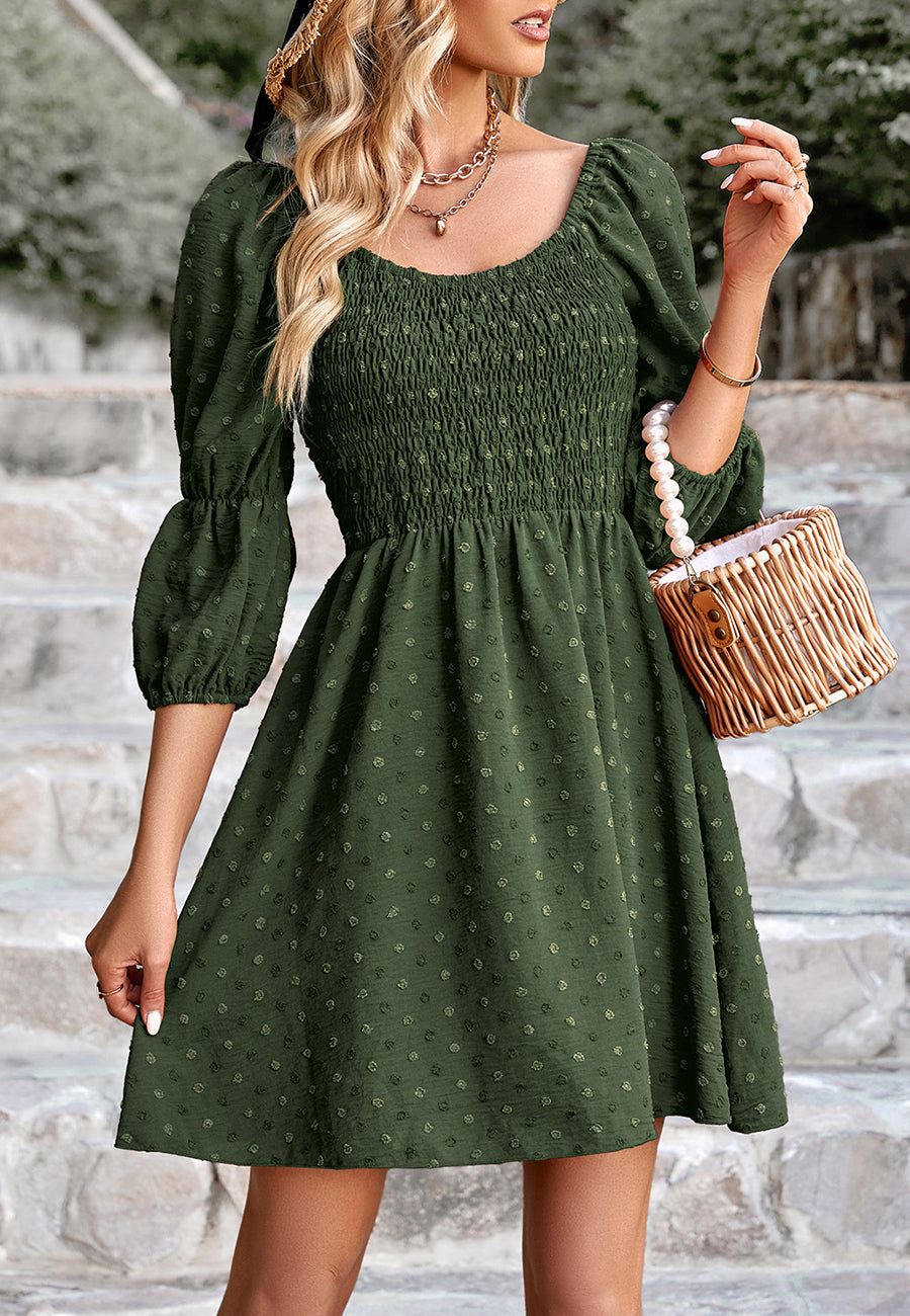 Swiss Dot Double Puff Sleeve Dress