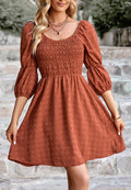 Swiss Dot Double Puff Sleeve Dress