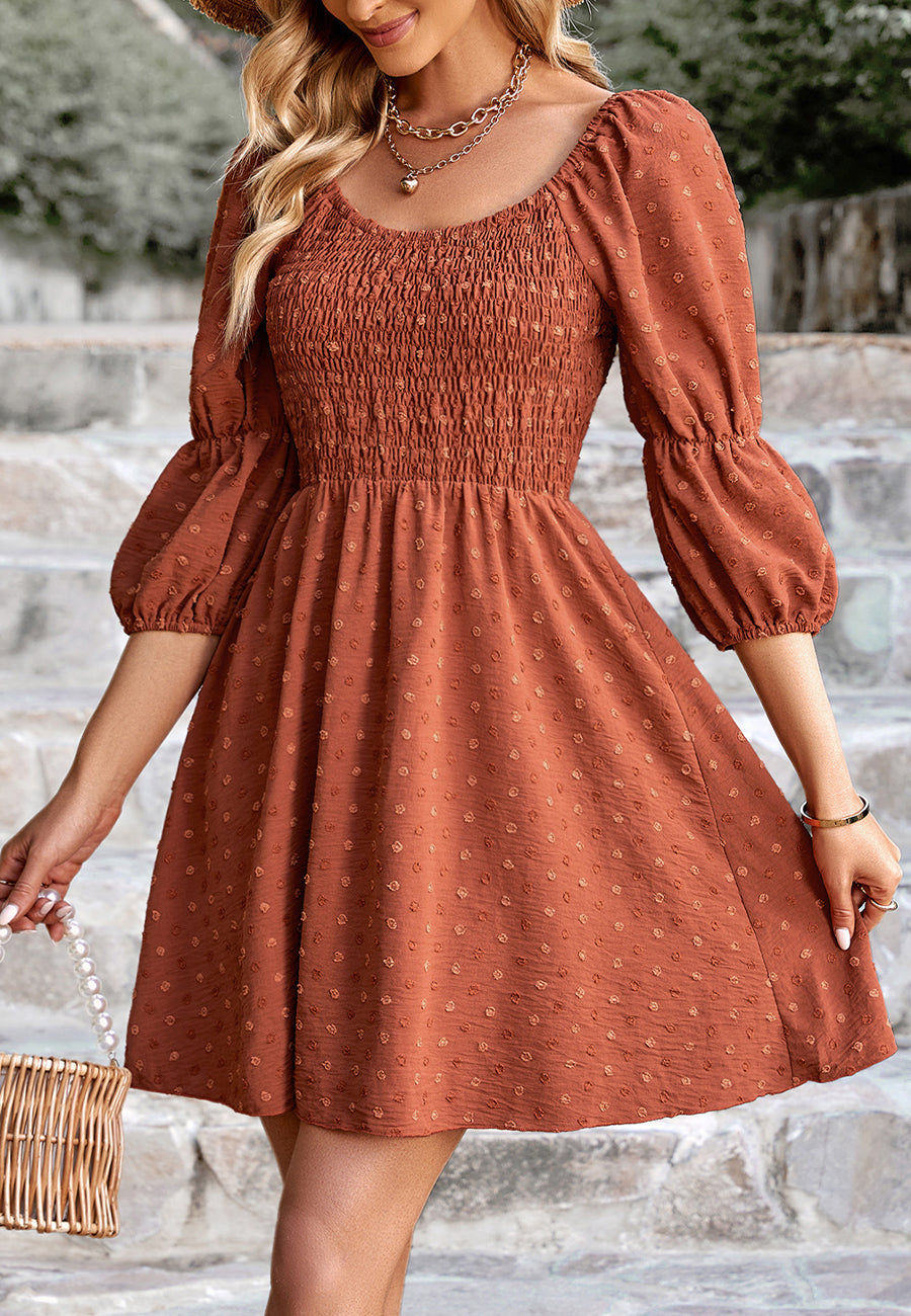 Swiss Dot Double Puff Sleeve Dress