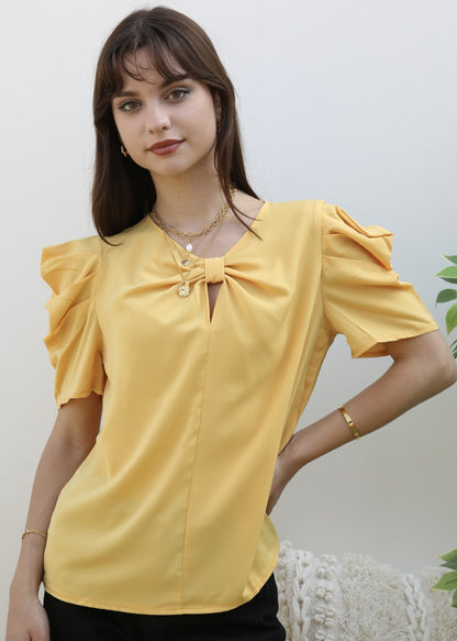 Ruched Detail Keyhole Front Blouse