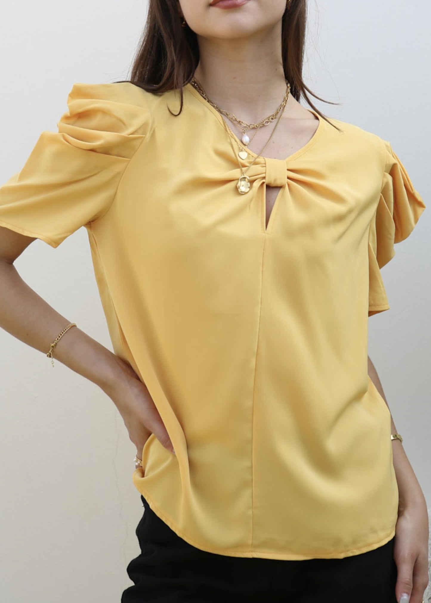 Ruched Detail Keyhole Front Blouse