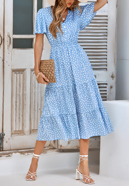 Vestido midi con capas y estampado animal