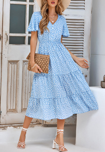 Vestido midi con capas y estampado animal