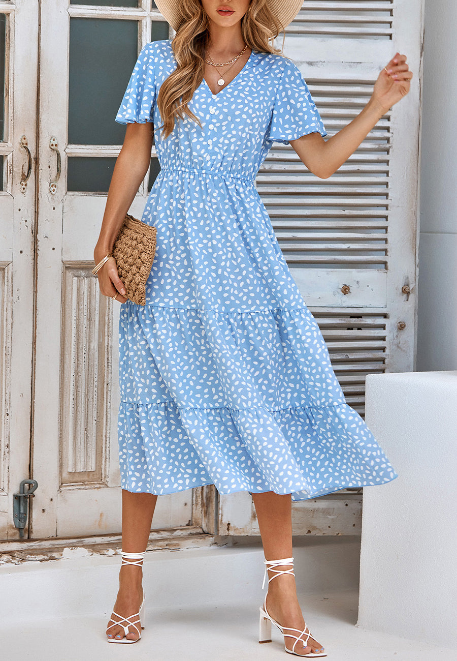 Vestido midi con capas y estampado animal