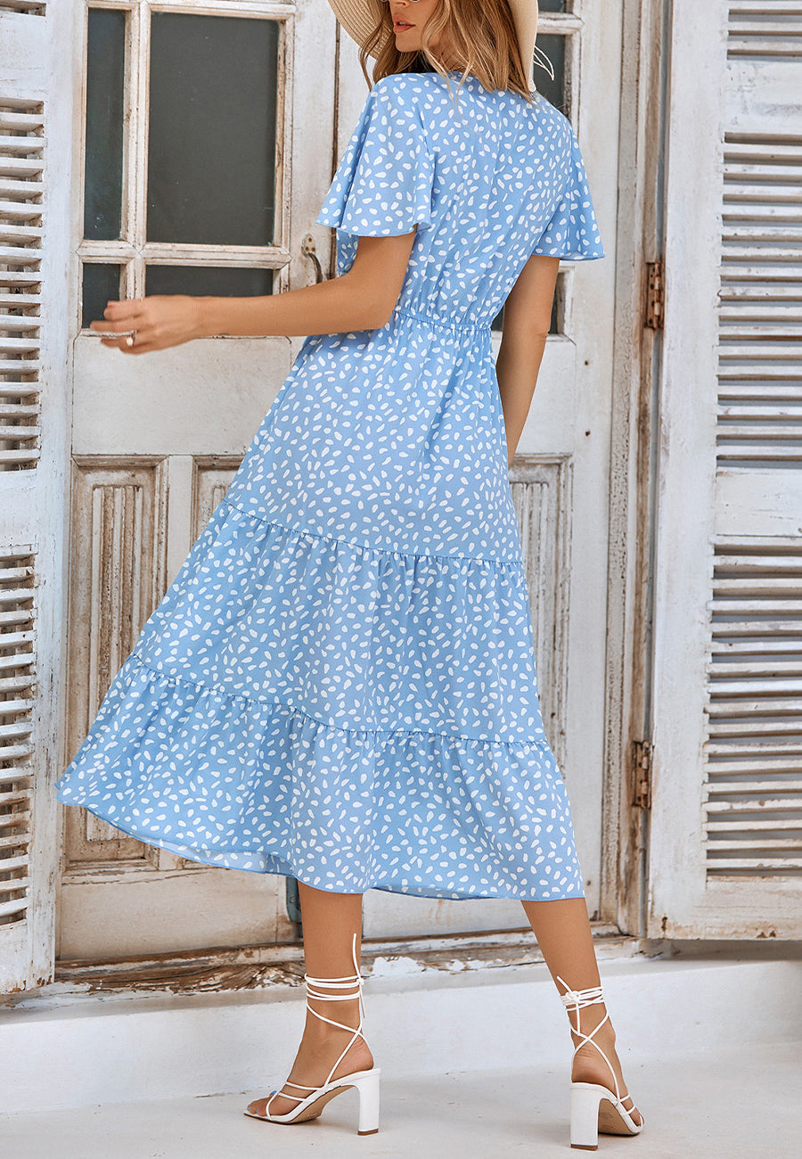 Vestido midi con capas y estampado animal