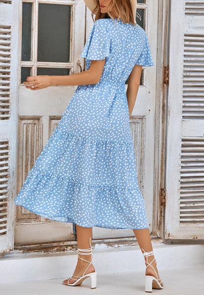Vestido midi con capas y estampado animal