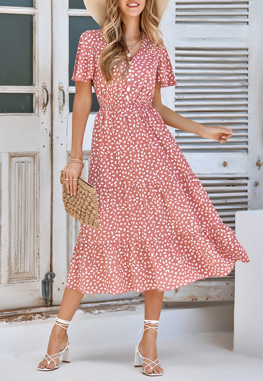 Animal Print Tiered Midi Dress