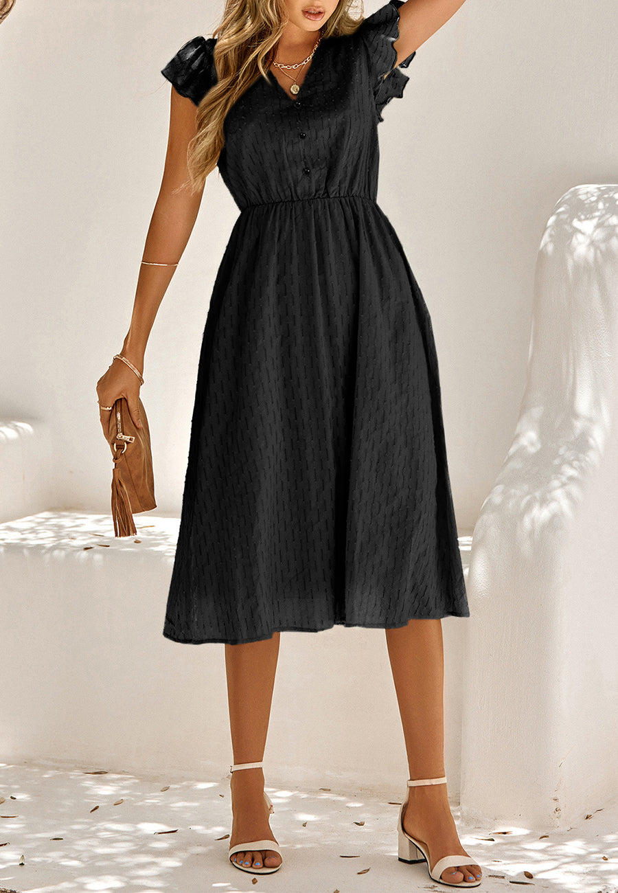 Line Pattern Ruffle Sleeve Dress
