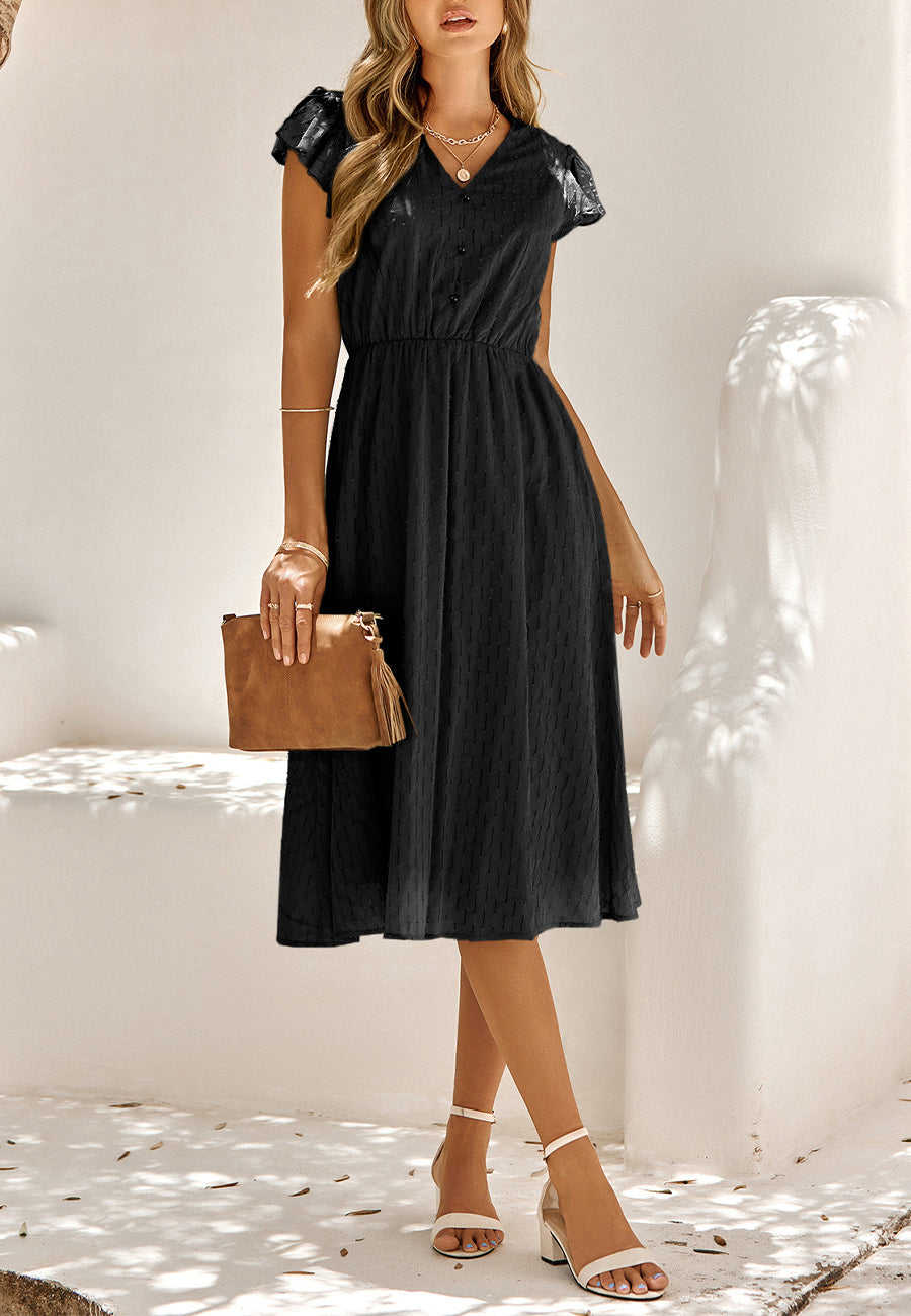 Line Pattern Ruffle Sleeve Dress