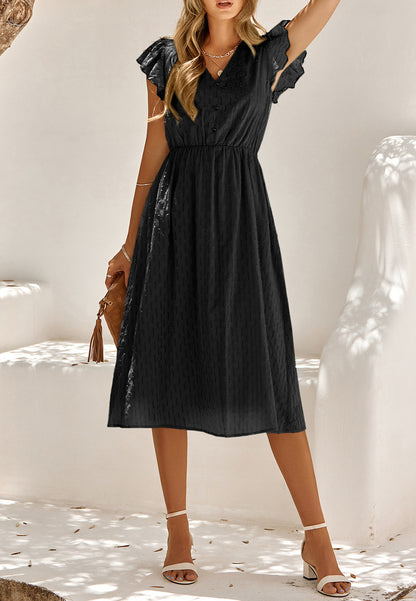 Line Pattern Ruffle Sleeve Dress
