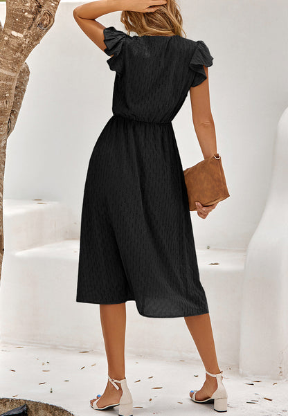 Line Pattern Ruffle Sleeve Dress