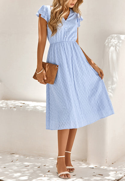 Line Pattern Ruffle Sleeve Dress