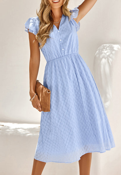 Line Pattern Ruffle Sleeve Dress