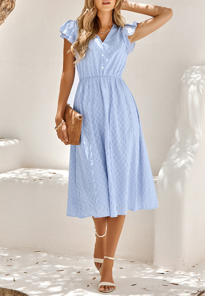 Line Pattern Ruffle Sleeve Dress
