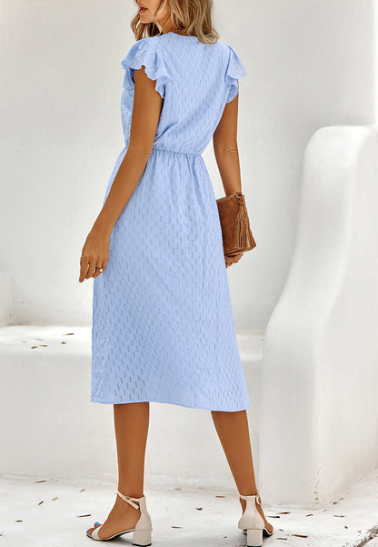 Line Pattern Ruffle Sleeve Dress