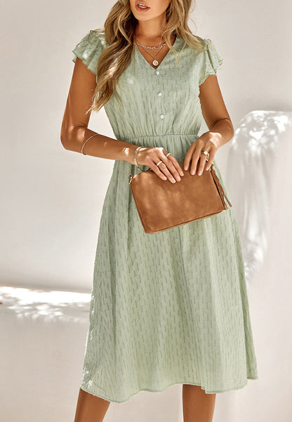 Line Pattern Ruffle Sleeve Dress