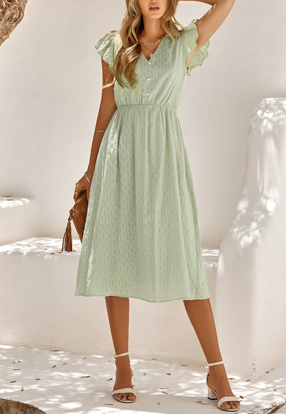 Line Pattern Ruffle Sleeve Dress