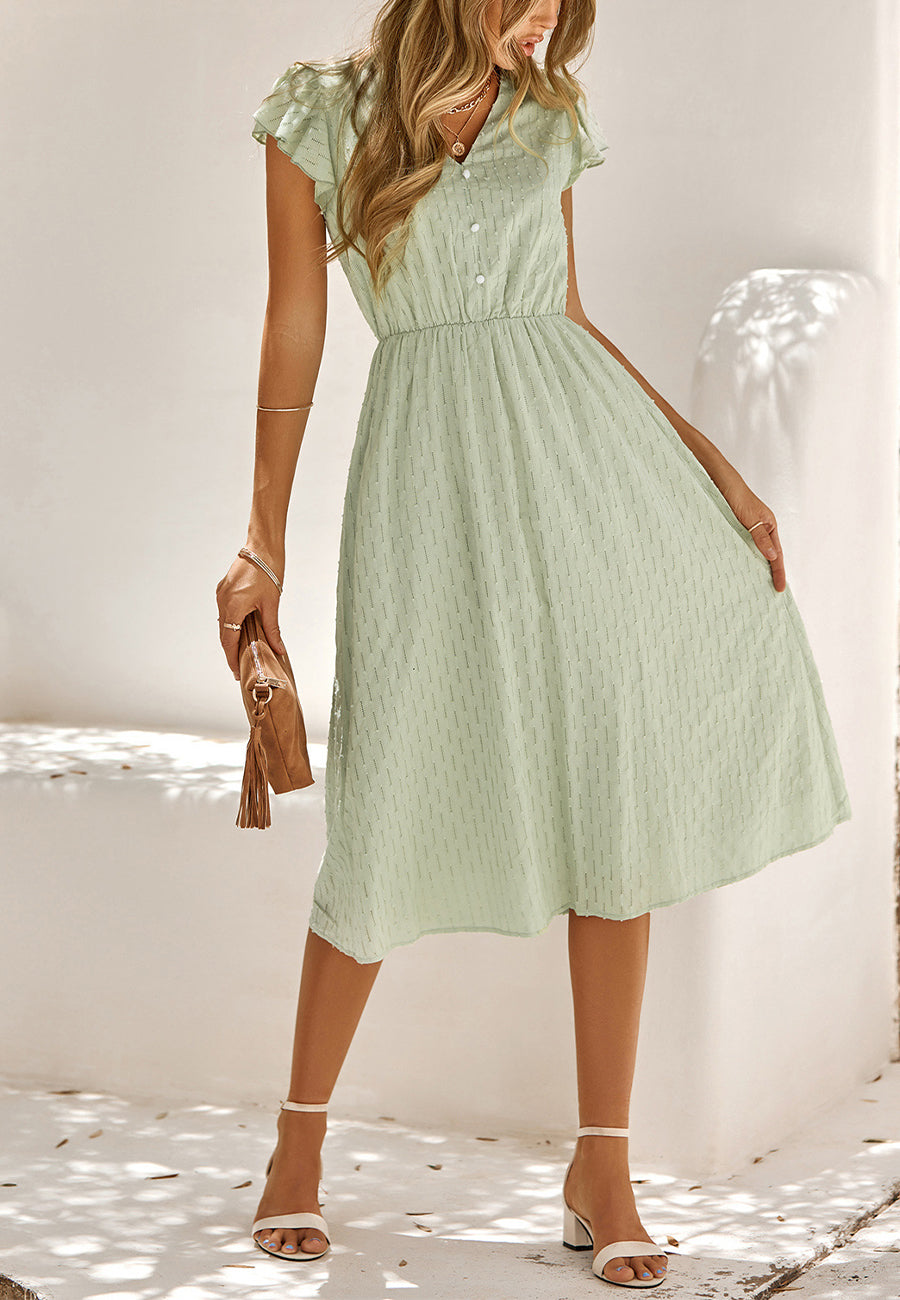 Line Pattern Ruffle Sleeve Dress