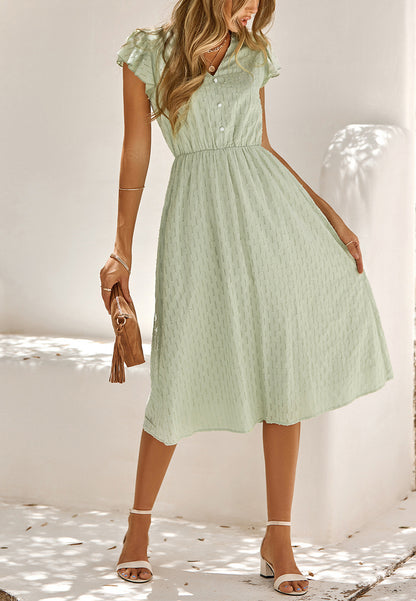 Line Pattern Ruffle Sleeve Dress