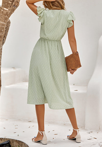 Line Pattern Ruffle Sleeve Dress