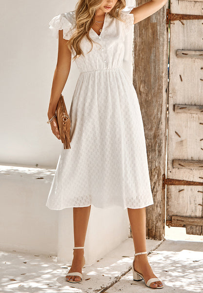 Line Pattern Ruffle Sleeve Dress
