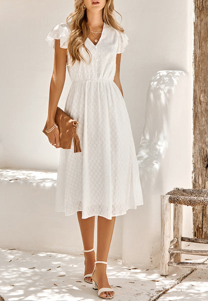 Line Pattern Ruffle Sleeve Dress