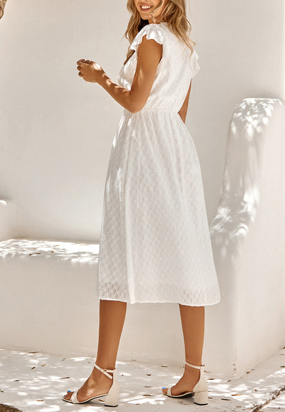 Line Pattern Ruffle Sleeve Dress