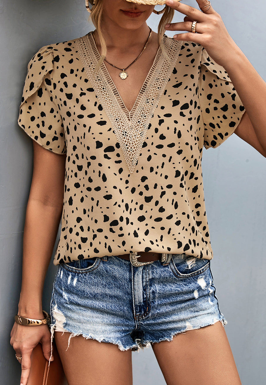 Cheetah Print Tulip Sleeve Blouse
