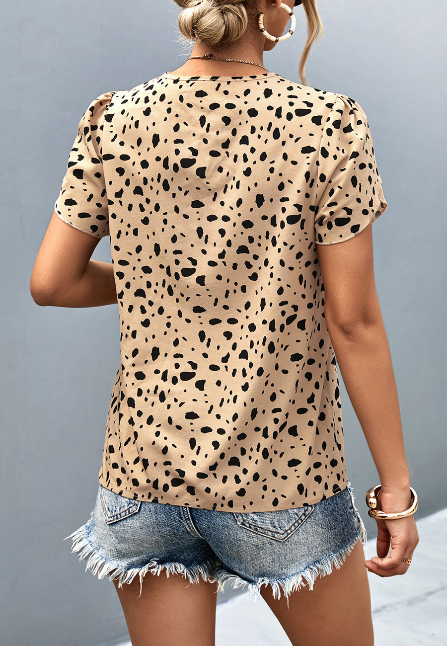 Cheetah Print Tulip Sleeve Blouse