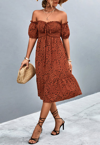 Off-Shoulder Puff Sleeve Floral Dress