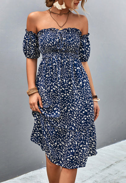 Off-Shoulder Puff Sleeve Floral Dress