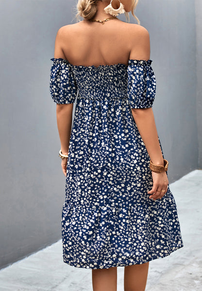 Off-Shoulder Puff Sleeve Floral Dress