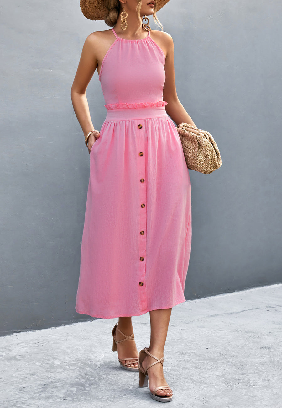 Vestido halter con espalda cruzada