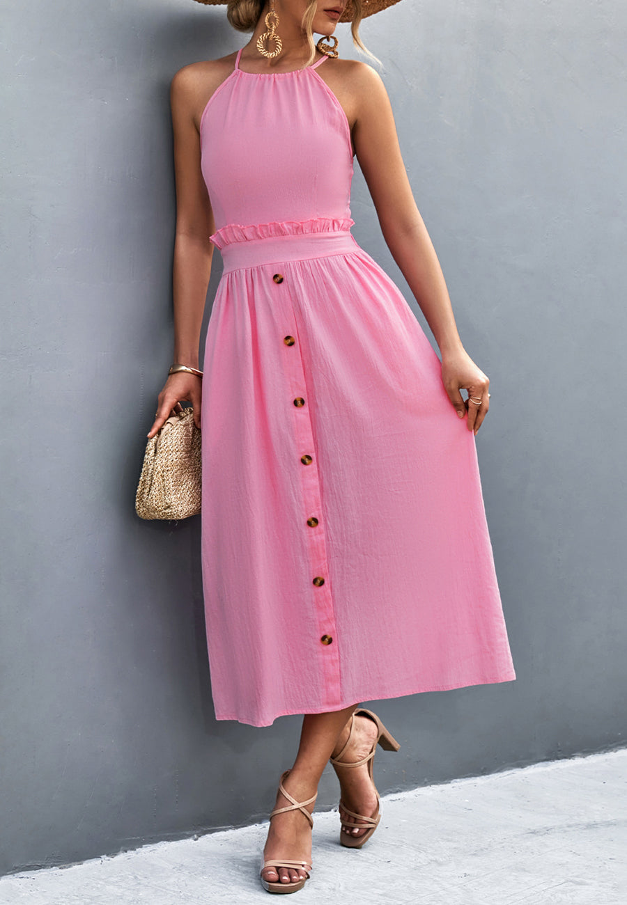 Vestido halter con espalda cruzada