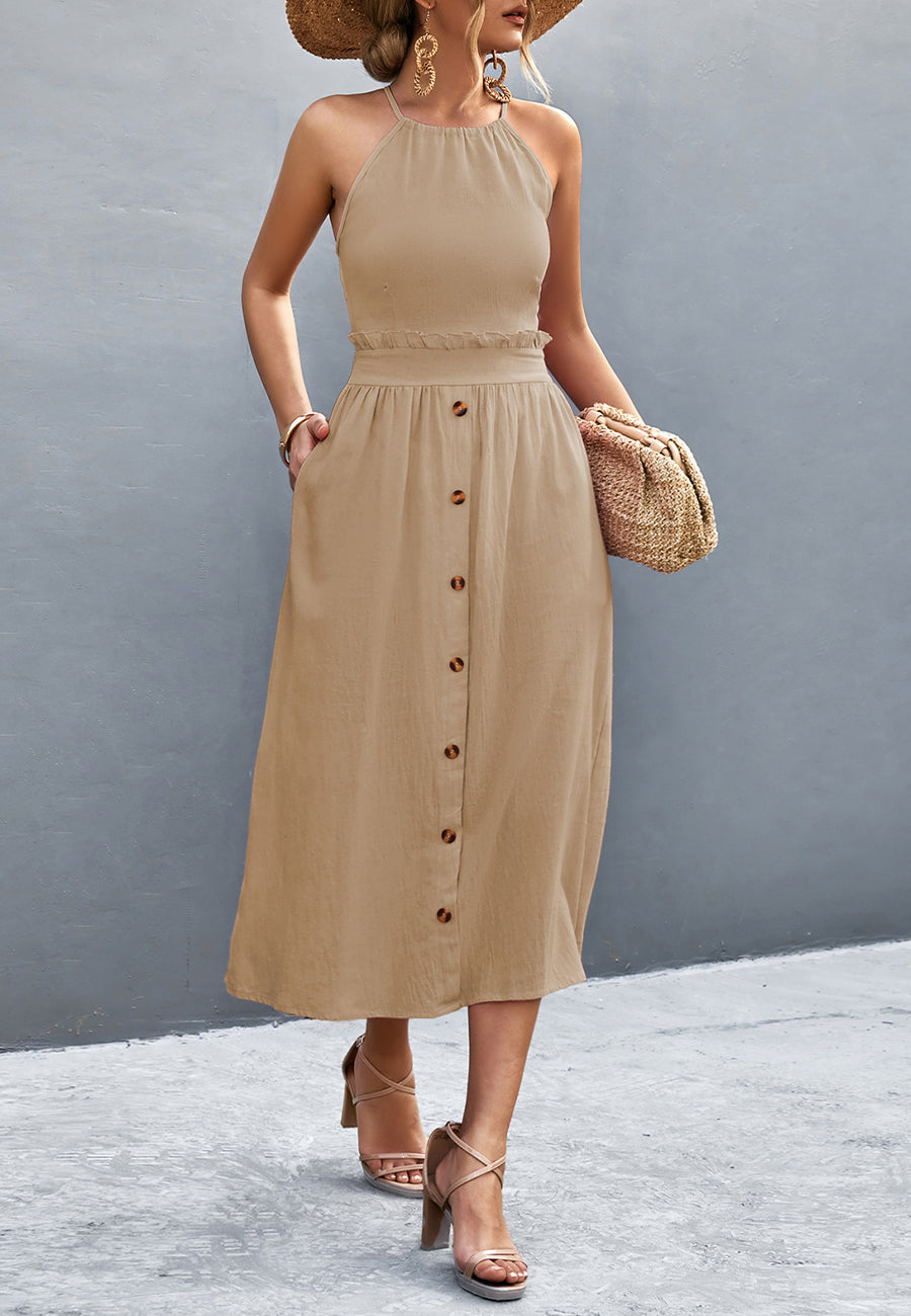 Vestido halter con espalda cruzada