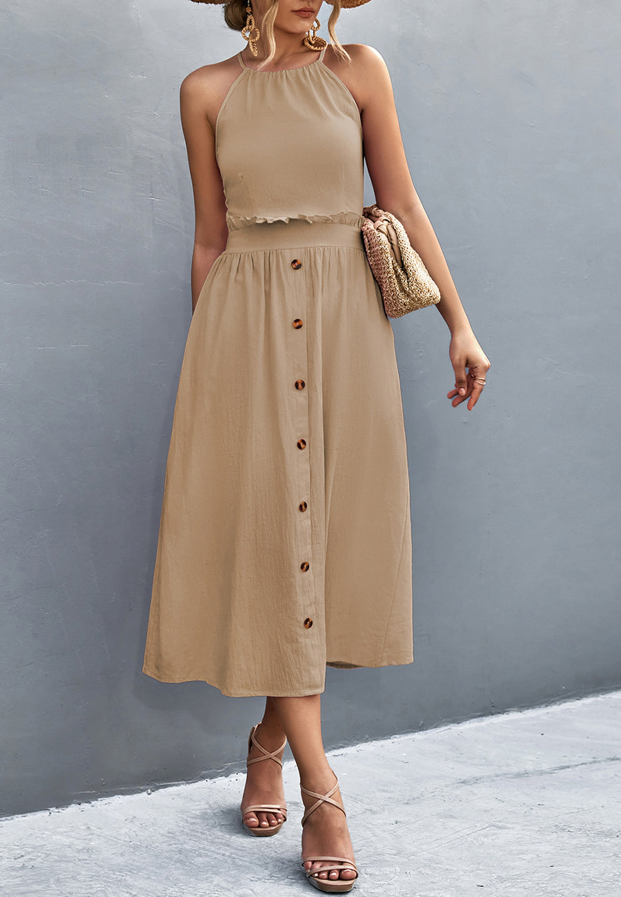 Vestido halter con espalda cruzada