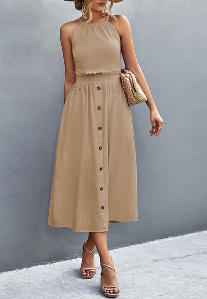 Criss-Cross Back Halter Dress