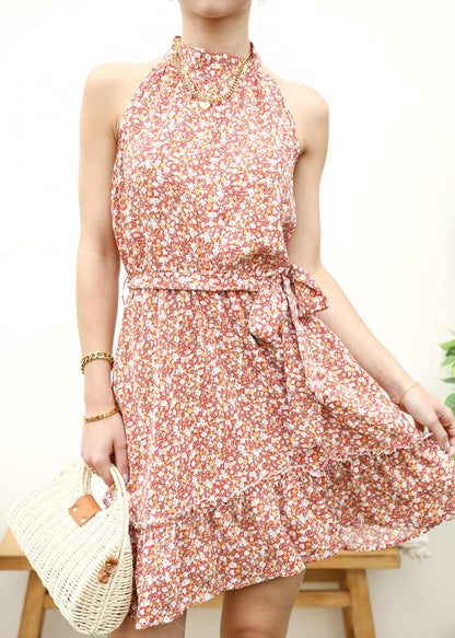 Vestido con escote en forma de cerradura y estampado floral 