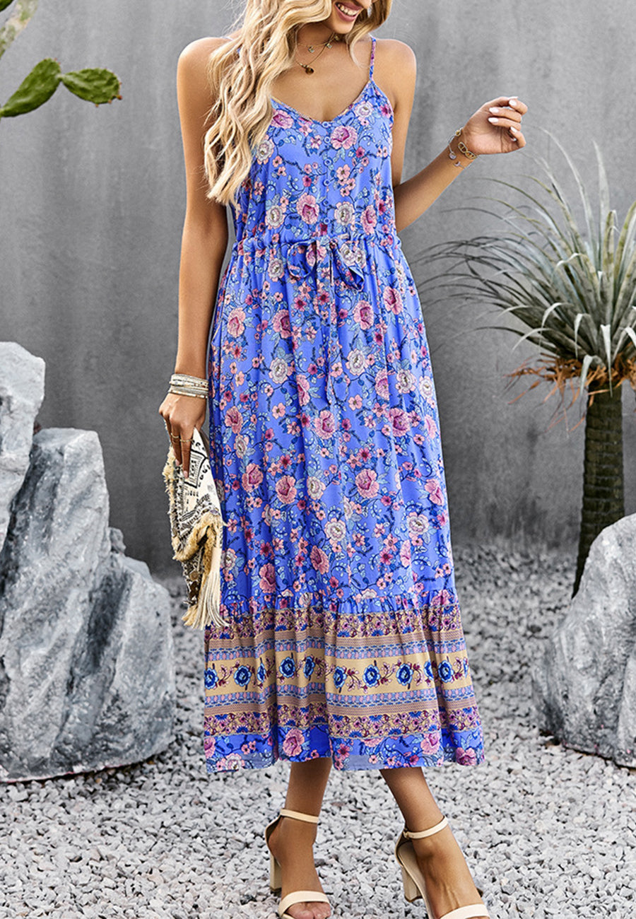 Vestido bohemio con flores y escote en V 