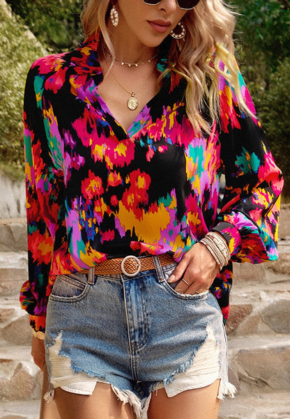Multicolor Abstract Print Collared Blouse