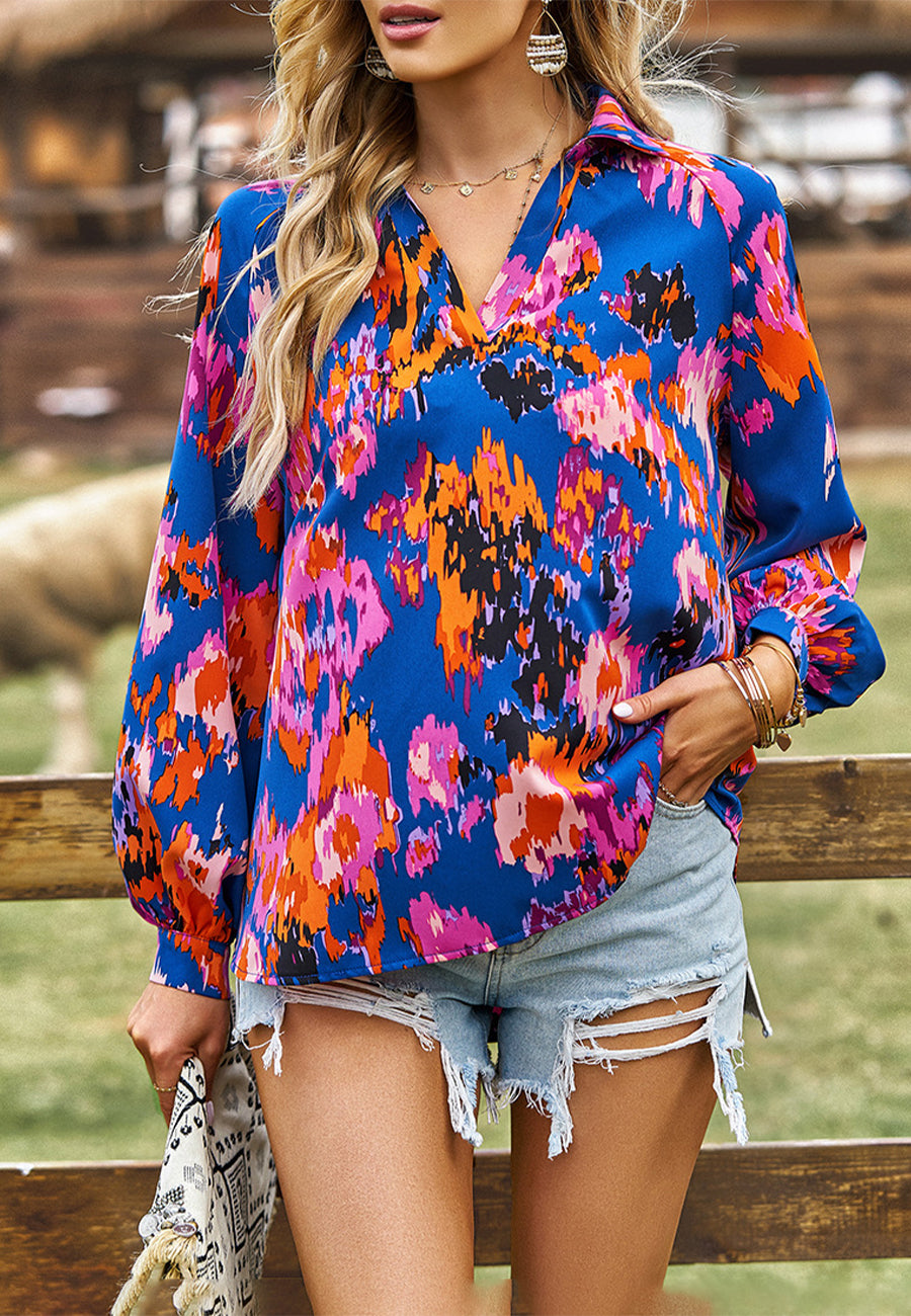 Multicolor Abstract Print Collared Blouse