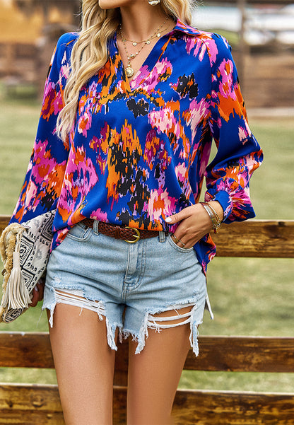 Multicolor Abstract Print Collared Blouse