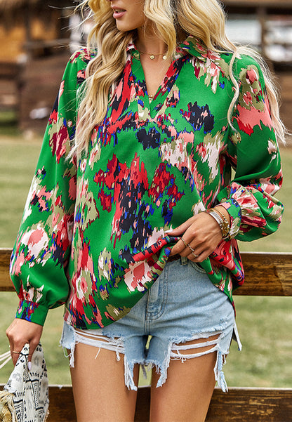 Multicolor Abstract Print Collared Blouse