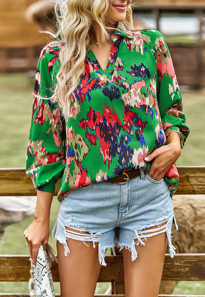 Multicolor Abstract Print Collared Blouse