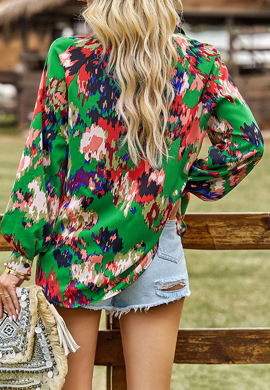 Multicolor Abstract Print Collared Blouse