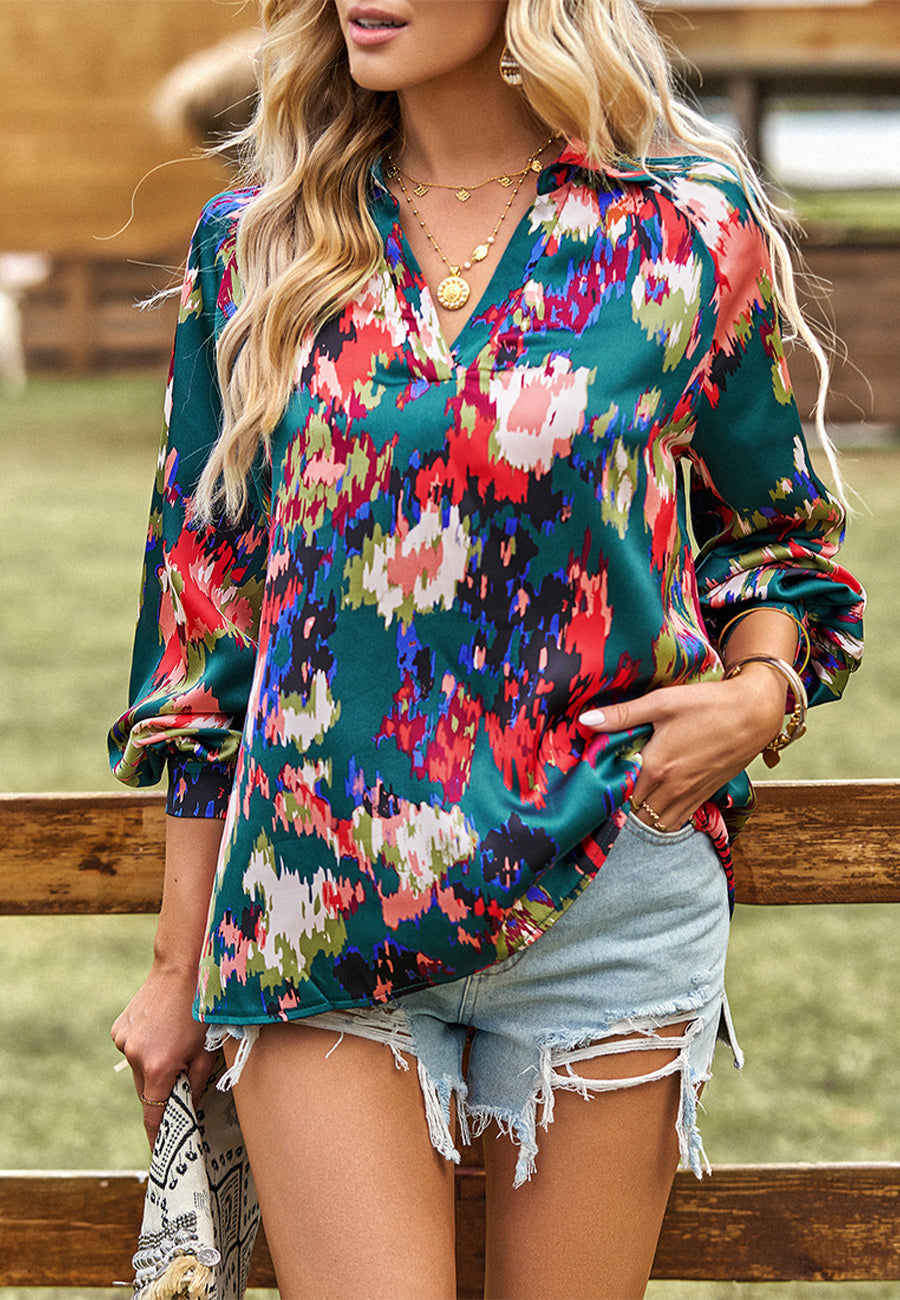 Multicolor Abstract Print Collared Blouse