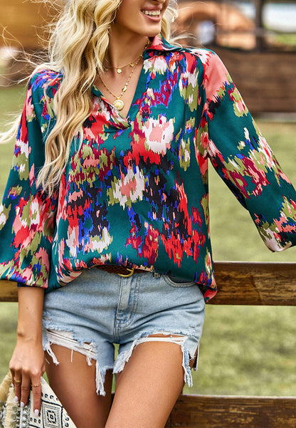 Multicolor Abstract Print Collared Blouse